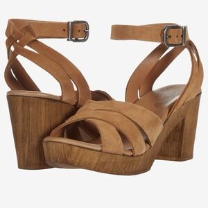 Eric Michael Luna Sandals Tan Strappy Suede Sz 40 US 8 Portugal Block Heels $144